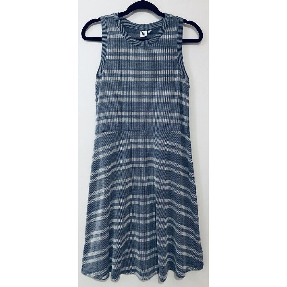 Gap Womens Medium Blue Sleeveless Ribbed Fit And Flare Dress Boho Stretch